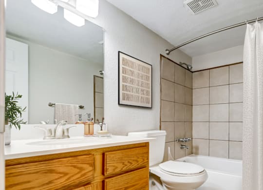 Spacious bathroom at Aurora Meadows apartments near Denver, Colorado