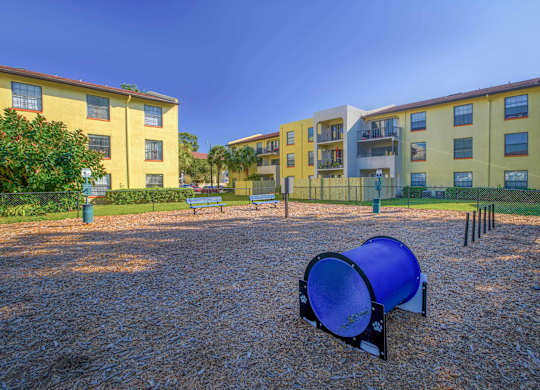 Pet-friendly fenced bark park at Belara Lakes apartment community in Tampa’s Egypt Lake / Lowry Park area
