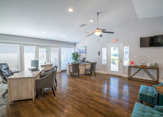 Modern interior of leasing office at Belara Lakes apartment community in Tampa’s Egypt Lake / Lowry Park area