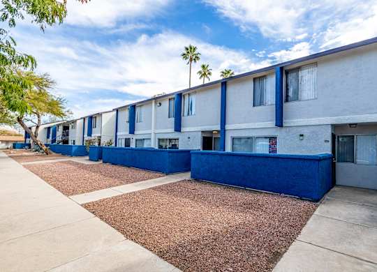 Exterior view of Midtown on Seneca, a pet-friendly apartment community near East Central Tucson, Tucson, AZ.