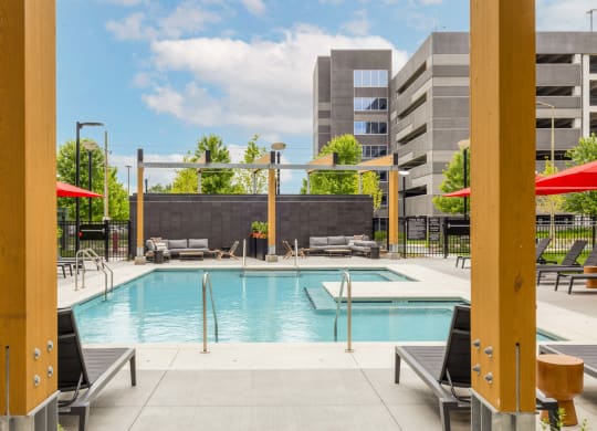 the swimming pool at the grove apartments