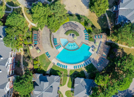 Enclave at Wolfchase Apartments in Cordova Tennessee photo of aerial view of pool