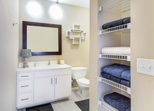 Bathroom With Vanity Lights at Uptown Lake Apartments, Minneapolis, Minnesota