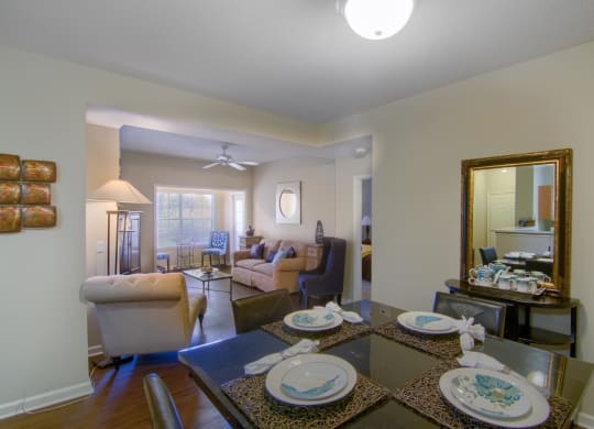 Enclave at Wolfchase Apartments in Cordova Tennessee photo of a view of the living room and dining room from the kitchen