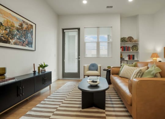 a living room with a couch and a coffee table