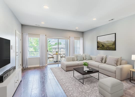 a living room with a couch and a coffee table