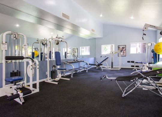 a gym with weights and cardio equipment at the preserve at greatstone