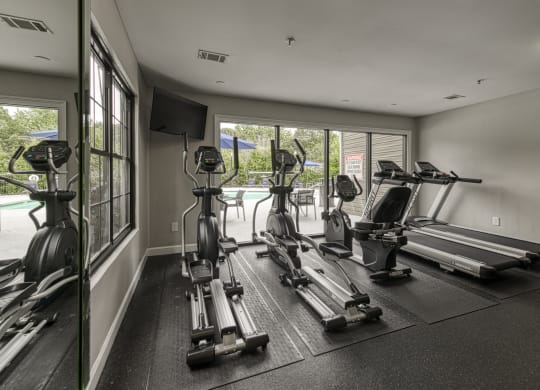 the gym is equipped with cardio equipment and treadmills