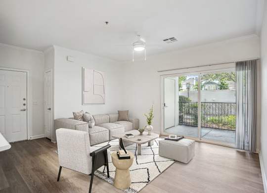 a living room with a couch and a table