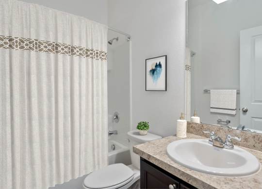 A bathroom with a white toilet, a sink, and a shower curtain.