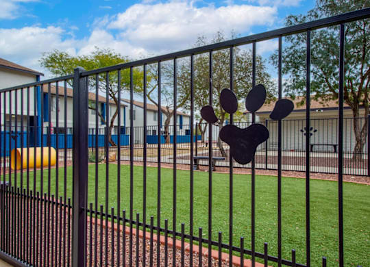 Leash-free bark park with agility features at Midtown on Seneca, a pet-friendly apartment community near East Central Tucson, Tucson, AZ.