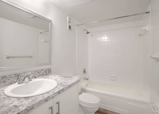 Pet-Friendly Apartments in Kissimmee, FL- Mirador at Woodside - Bathroom with Granite Countertops