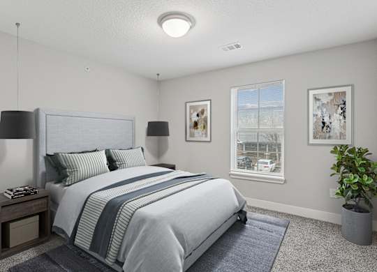 One, Two and Three- Bedroom Apartments for Rent in Sevierville, TN – Overlook at Allensville – A room with a window and plush carpeting