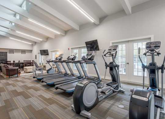 Pet-Friendly Rentals in Sevierville, TN – Overlook at Allensville – A gym with treadmills, elliptical machines, and a television.