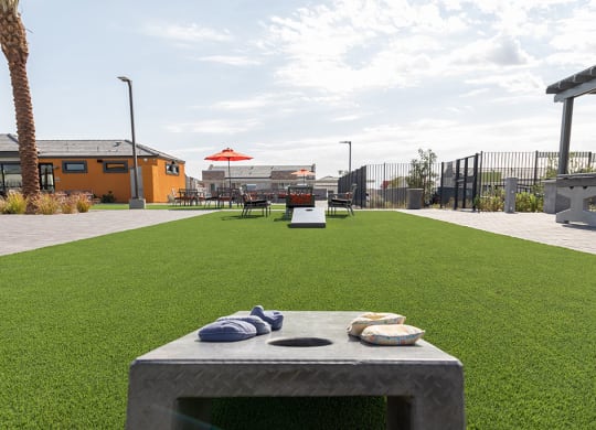 Community courtyard with modern design at Alowyn Homes Centennial