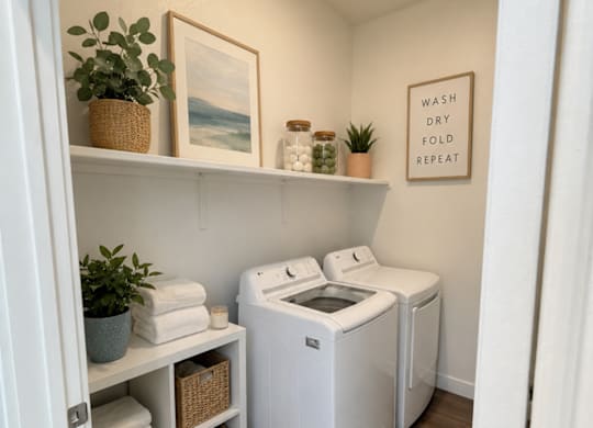 A laundry room with a washer and dryer.
