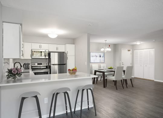 Laurel West End Apartments in Golden Valley, MN photo of kitchen with a view of the dining room
