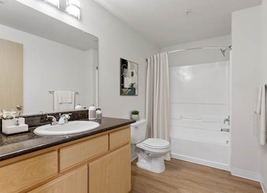 A bathroom with a toilet, sink, and bathtub.