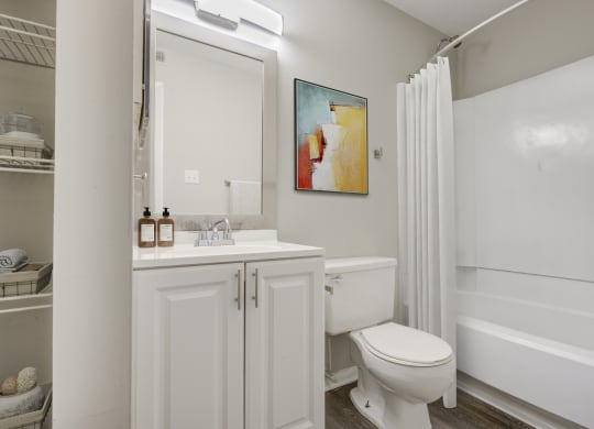 the timbers raleigh nc apartments for rent bathroom with white vanity and large tub shower combination
