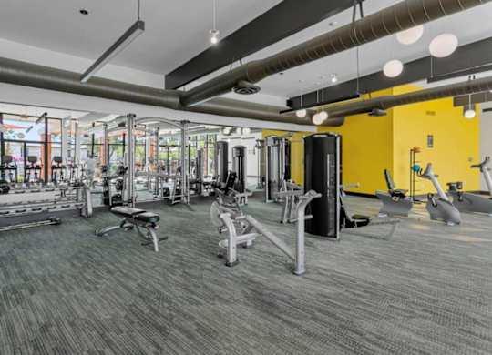 Fitness center with modern equipment at Sentry Tempe apartments in Tempe near Mesa, Arizona
