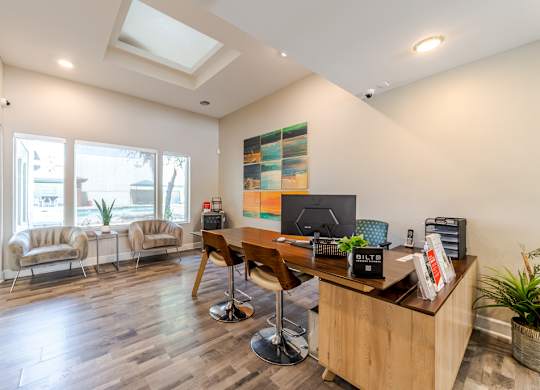 Leasing office at Sono Tempe Apartments in Tempe, Arizona featuring a welcoming resident lobby and modern design.