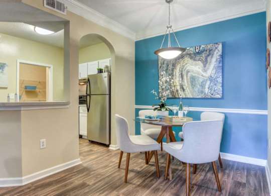 Dining room adjacent to kitchen at Grande Club apartments in Duluth, GA 30096, near Lawrenceville.