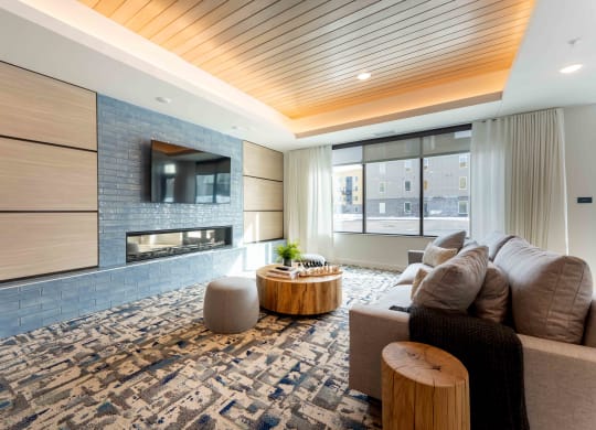 a living room with a couch and a television