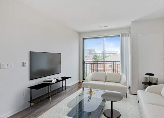 living room with balcony