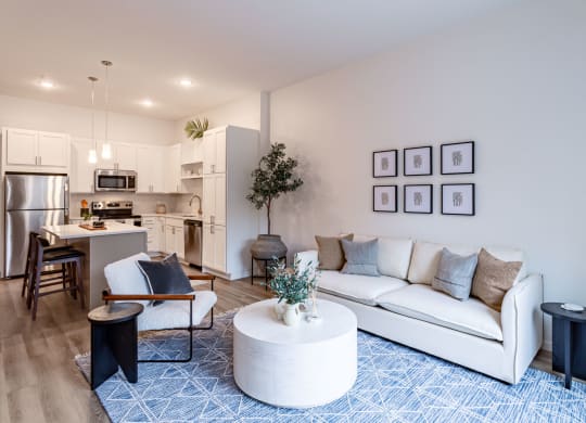 a living room with a couch and a table