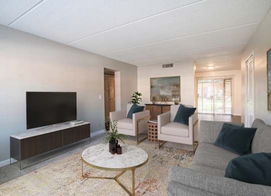 Living room in a pet-friendly community at Townsend Apartments in Jacksonville near Atlantic Beach, Florida.