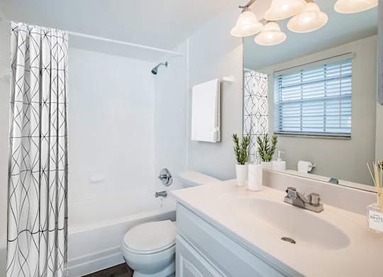Bathroom with large mirror at Townsend Apartments in Jacksonville near Atlantic Beach, Florida.