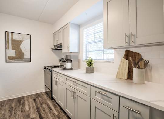 Kitchen with efficient appliances at Townsend Apartments in Jacksonville near Atlantic Beach, Florida.