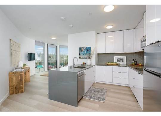 Kitchen with stainless steel appliances