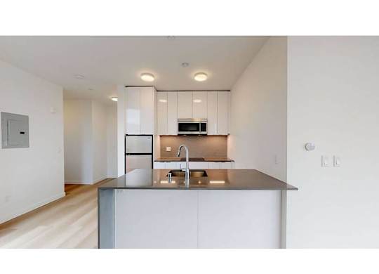 1 bed 1 bath kitchen grey countertops