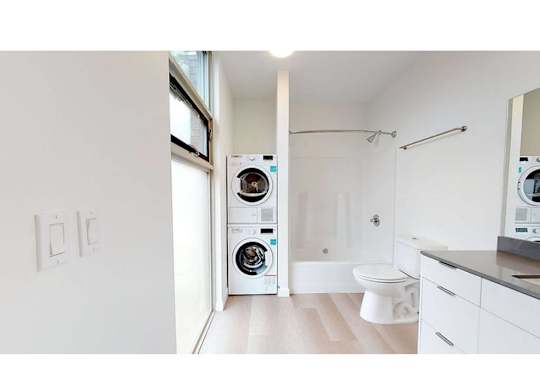 Bathroom with wood-style flooring