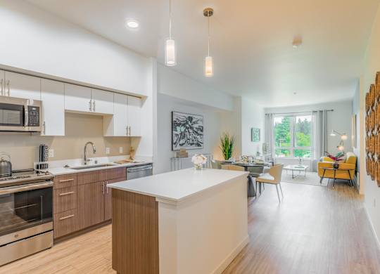 one bedroom plus den island kitchen and dinning room