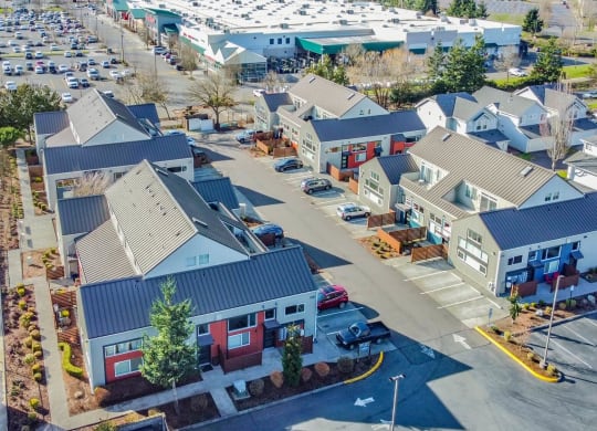 an aerial view of houses in a neighborhood