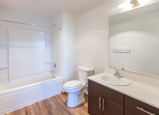 a bathroom with a sink toilet and a bath tub