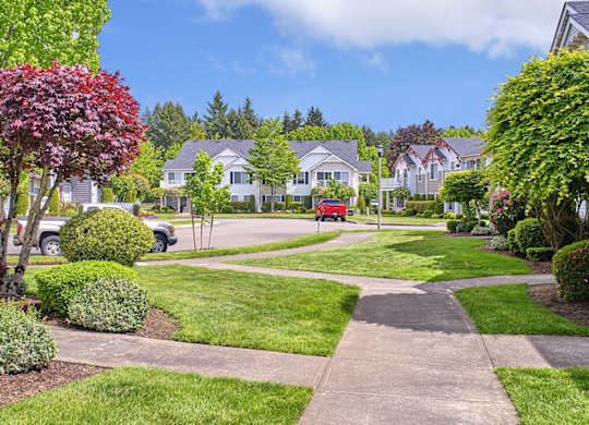 landscaping and side walks at Clock Tower Village, DuPont, 98327