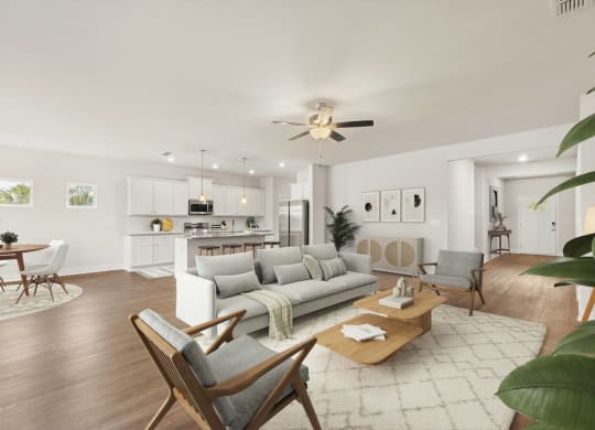 a living room with a couch and a table