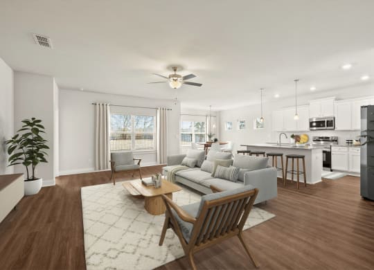 a living room with a couch and a table