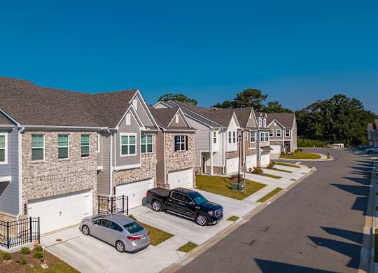 Elevated perspective showcasing the home’s design and outdoor spaces.