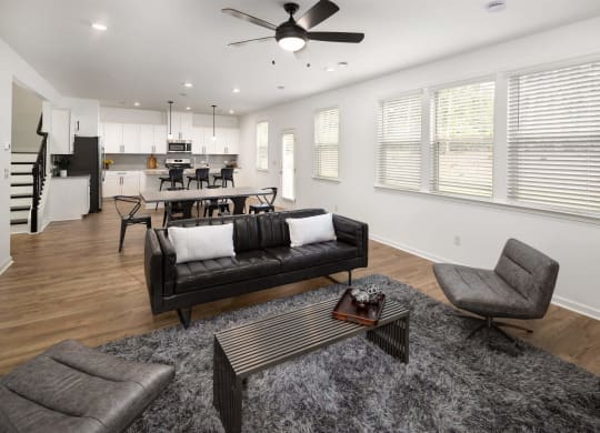 a living room with a couch and a table
