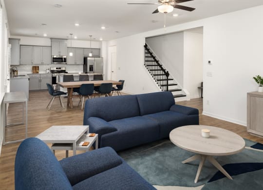 a living room with a couch and a table