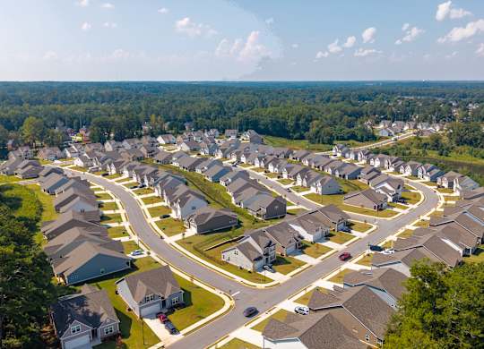 Scenic aerial shot capturing the homes and neighborhood streets.