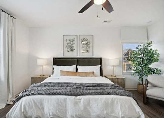 The king size bed in the primary suite.