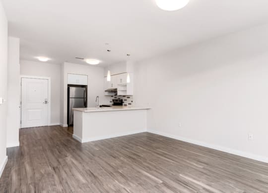 Station row one bedroom floor plan with open common space