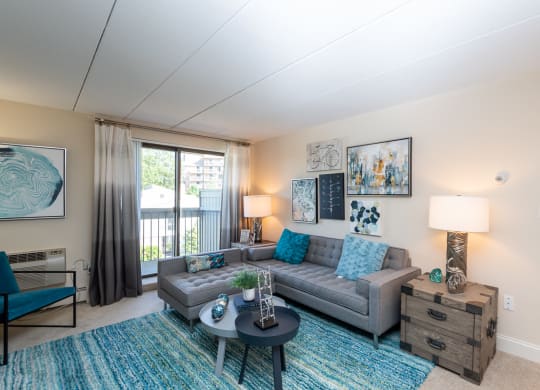 Faxon commons living room with balcony