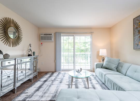 Two bedroom common area living room with balcony