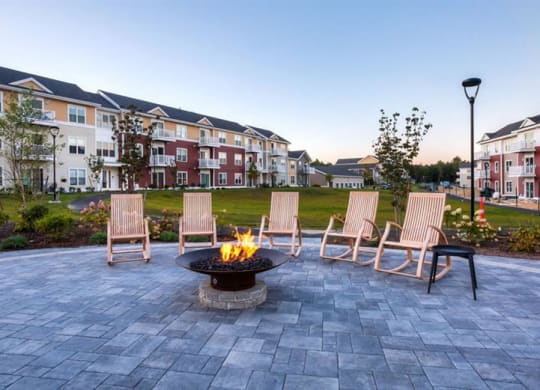 Fire pit with Adirondack chairs